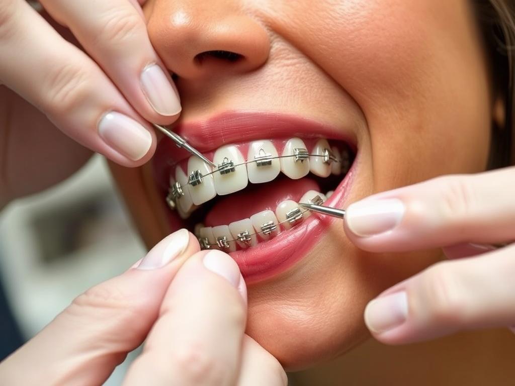 Fitting braces on a person's canines. фото